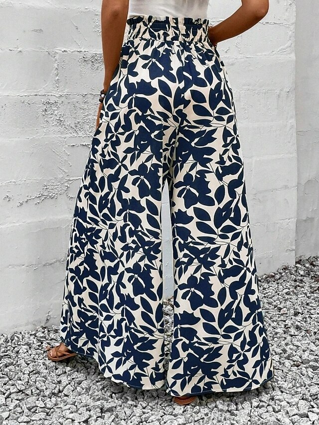 Women's Wide Leg Chinos Fashion Streetwear Casual Full Length High Waist Floral Elastic Waistband Printing Comfy Soft Comfortable Micro-elastic Outdoor Street Blue Black Pink Green Summer Spring Fall