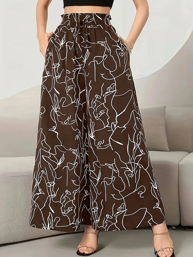 Women's Wide Leg Chinos Fashion Streetwear Casual Full Length High Waist Floral Elastic Waistband Printing Comfy Soft Comfortable Micro-elastic Outdoor Street Blue Black Pink Green Summer Spring Fall