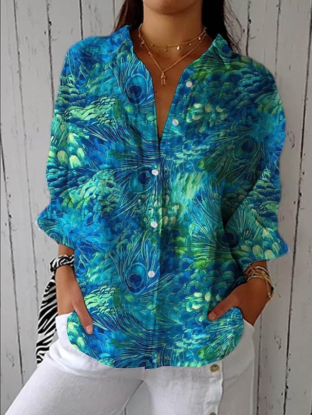 Women's Shirt Floral Graphic Stylish Casual Regular Tops Daily Holiday Going out s Blue Sky Blue Purple Green Spring