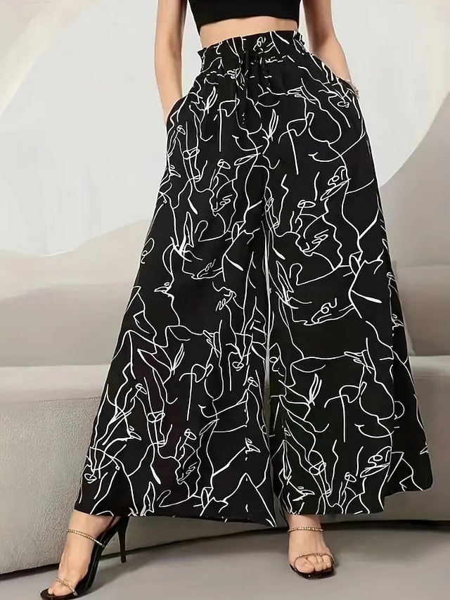 Women's Wide Leg Chinos Fashion Streetwear Casual Full Length High Waist Floral Elastic Waistband Printing Comfy Soft Comfortable Micro-elastic Outdoor Street Blue Black Pink Green Summer Spring Fall