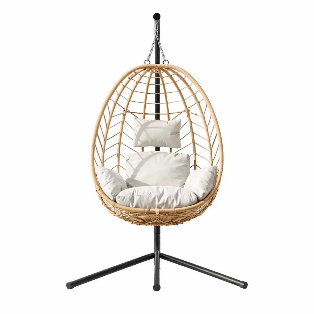 Fauteuil Suspendu en Rotin Naturel avec Coussin Déhoussable pour Jardin