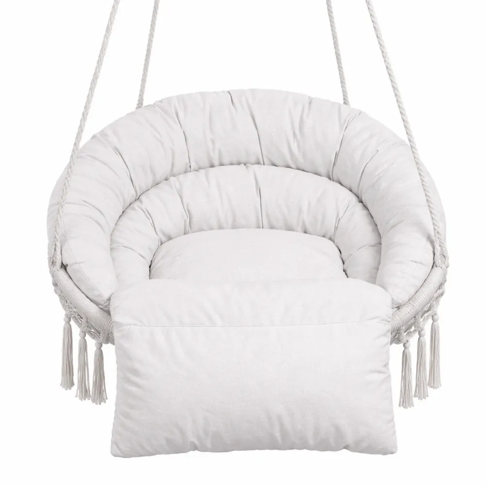 Chaise Suspendue en Macramé Relax avec Coussin pour Intérieur et Extérieur