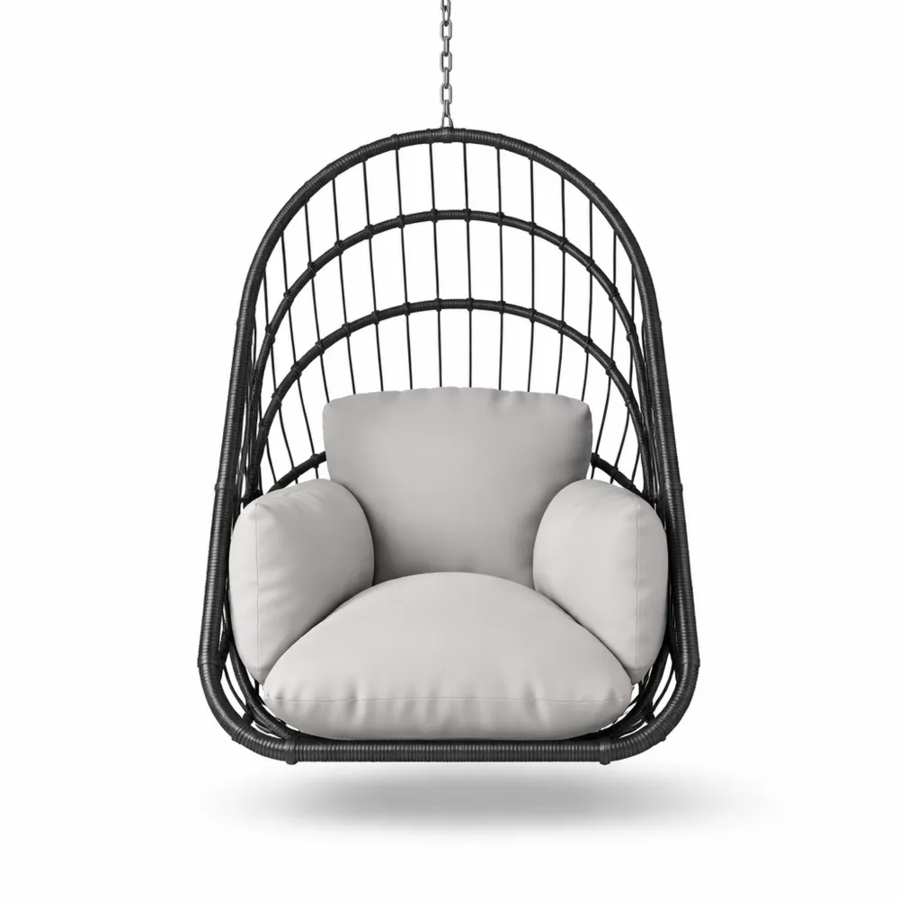 Chaise hamac en rotin avec coussin lavable, 160 kg, pliable, pour terrasse et jardin