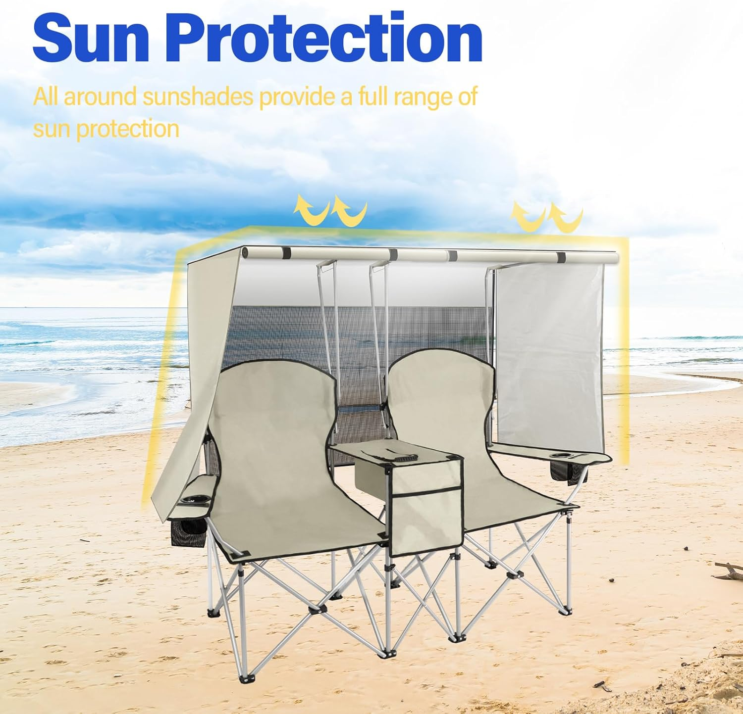 Portable 2-Person Camping Chair with Sunshade Canopy