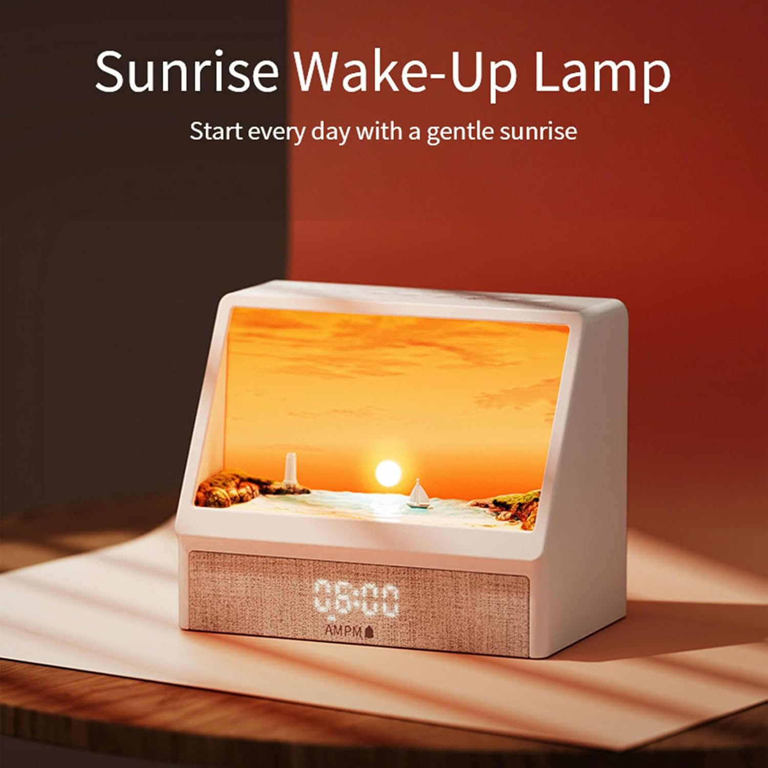 Bedroom Sunrise Alarm Clock — Stepless-Dimming Moon Lamp with Dual Alarms