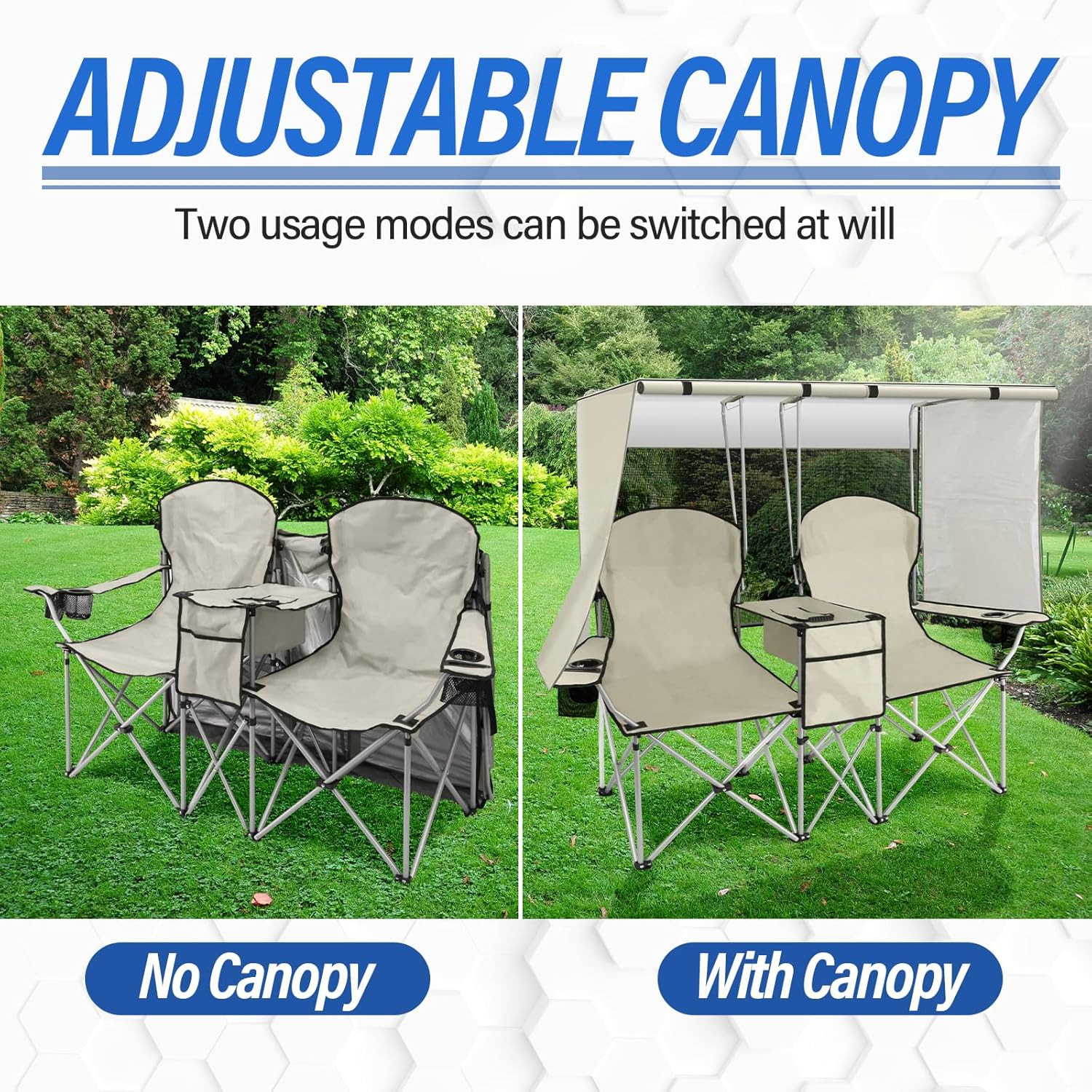 Portable 2-Person Camping Chair with Sunshade Canopy