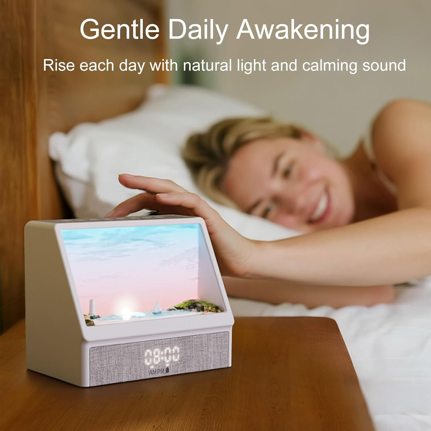 Bedroom Sunrise Alarm Clock — Stepless-Dimming Moon Lamp with Dual Alarms