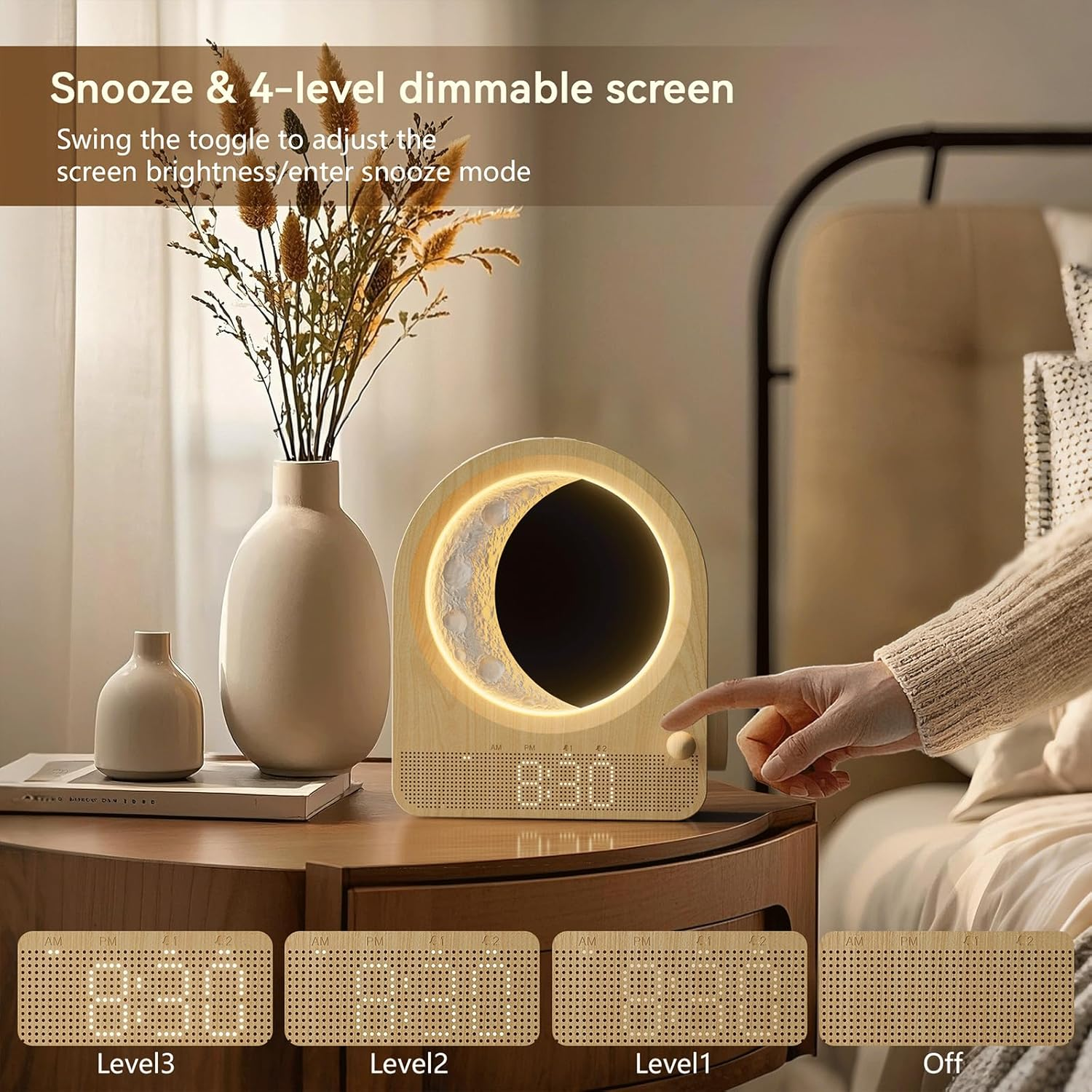 Bedroom Sunrise Alarm Clock — Stepless-Dimming Moon Lamp with Dual Alarms