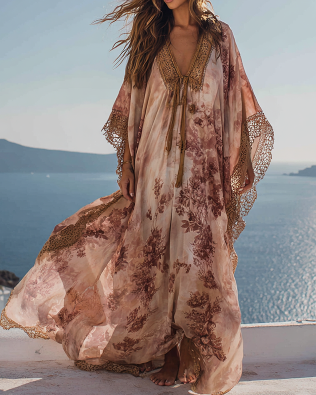 Women's summer vacation floral 3D embroidery kaftan f775