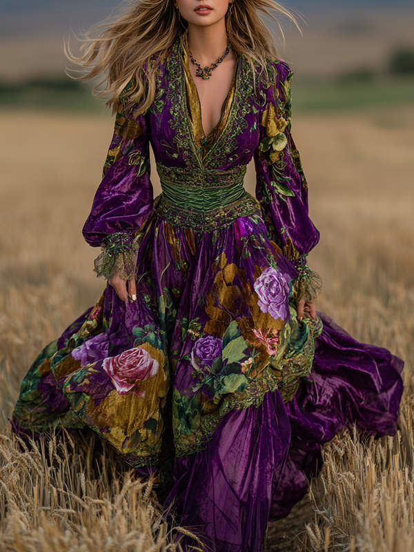 Autumn seaside long-sleeved contrasting retro dress  cfcc