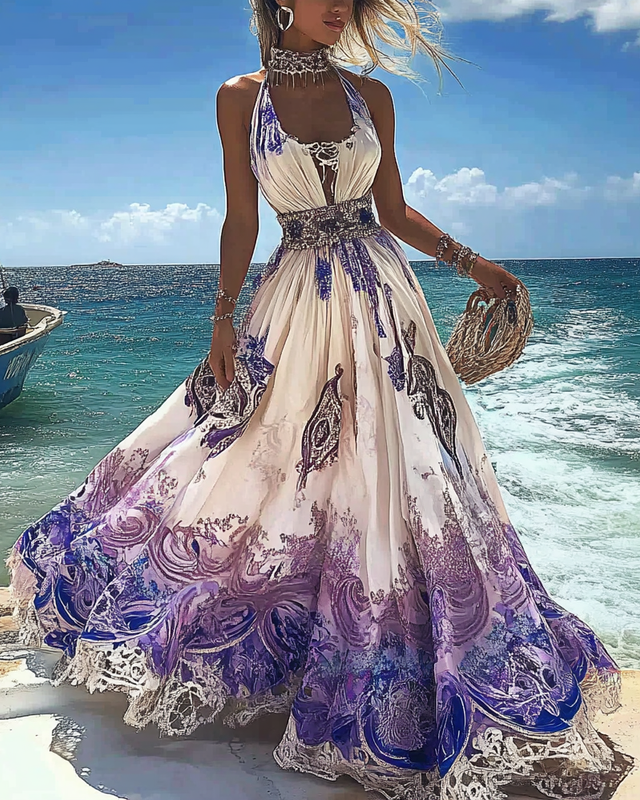 Summer vacation seaside elegant dress c371