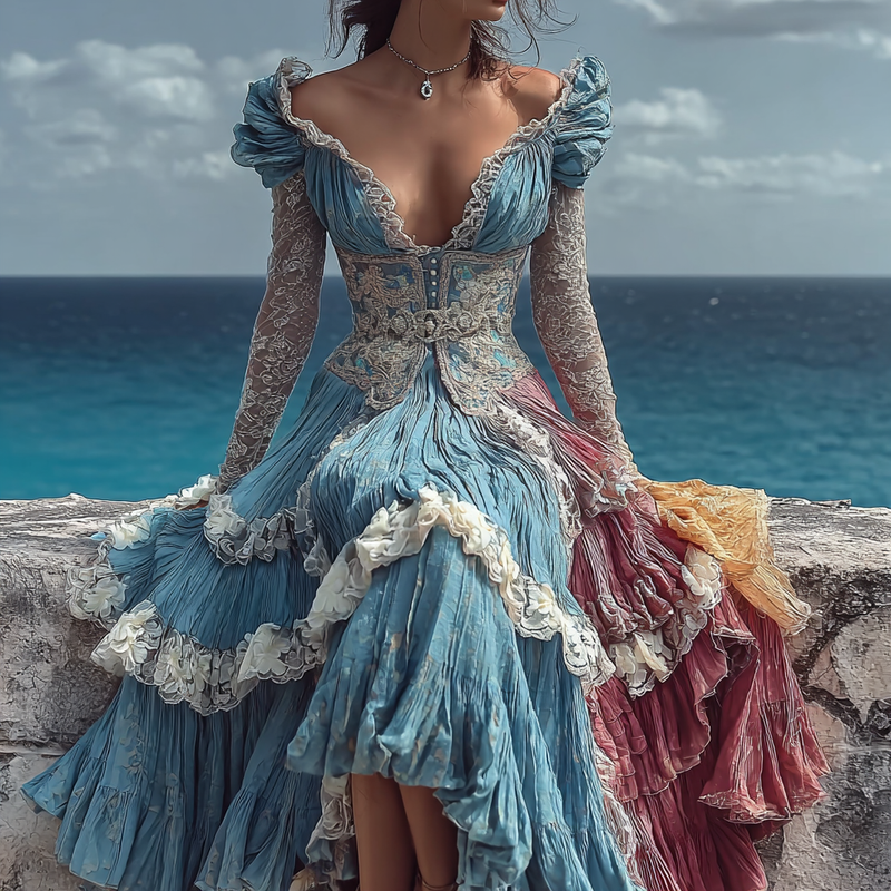 Summer Floral Embroidered Lace Patchwork Comfort Dress e1b3