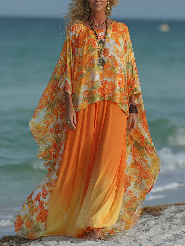 Beach color contrast retro top + skirt set 141b