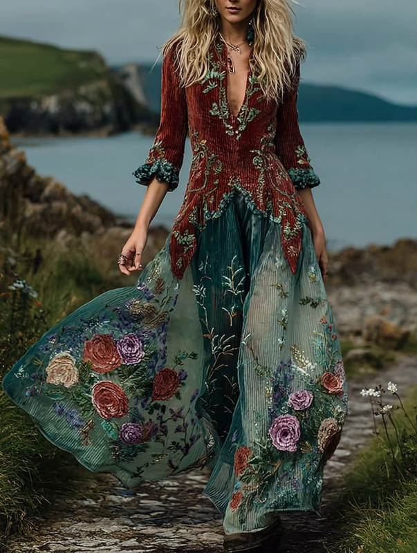 Autumn contrast vintage dress fa54