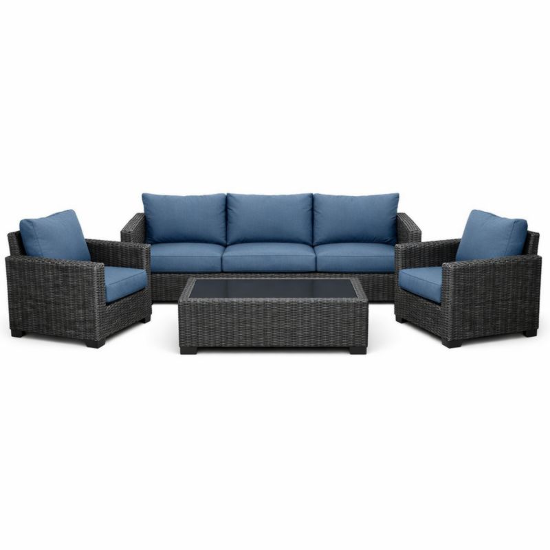 Ensemble de Salon de Jardin en Résine Tressée avec Coussins Bleus-Furnihavenly