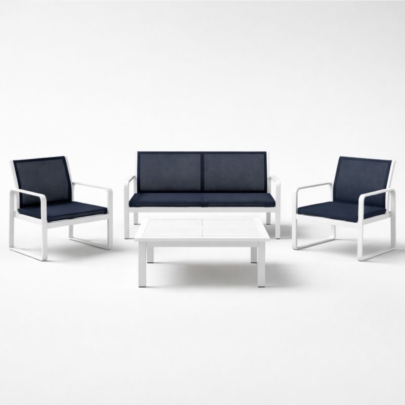 Ensemble de Jardin en Aluminium Blanc et Bleu Marine-Furnihavenly