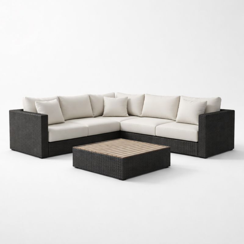 Ensemble de mobilier de jardin en résine tressée noire et beige-Furnihavenly