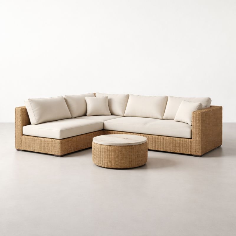 Canapé d'angle en rotin avec coussins en coton Beige-Furnihavenly