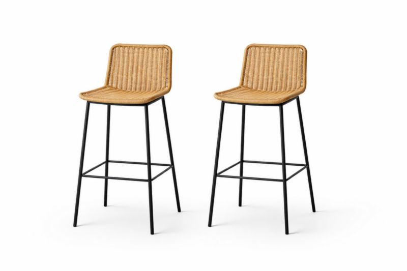 Tabourets de Bar en Rotin et Métal Noir (Lot de 2)-Furnihavenly