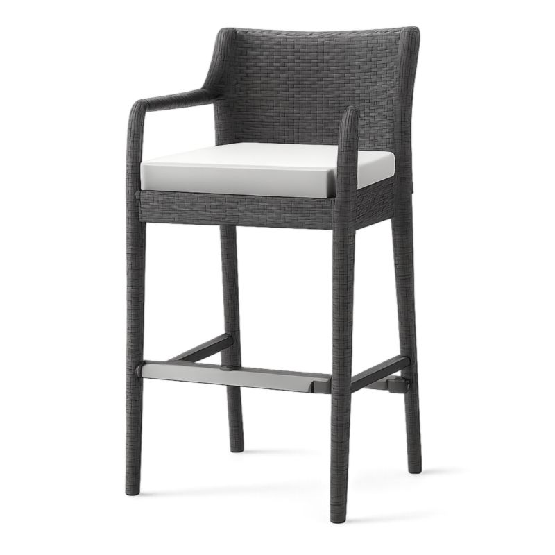 Chaise de Bar Résine Tressée avec Coussin Blanc 76cm-Furnihavenly