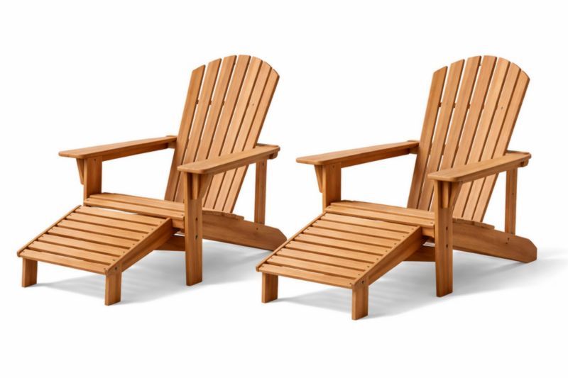 Chaises Adirondack en bois d'acacia avec repose-pieds, lot de 2, Marron-Furnihavenly