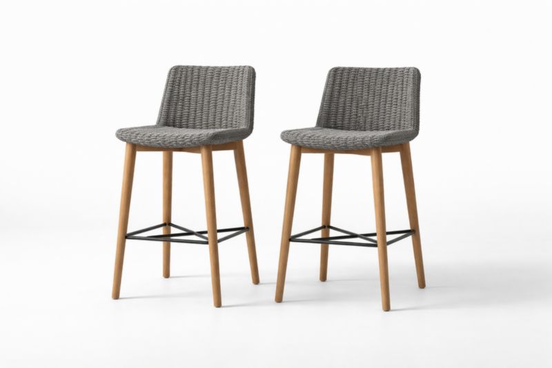 Lot de 2 Tabourets de Bar en Résine Tressée et Bois-Furnihavenly