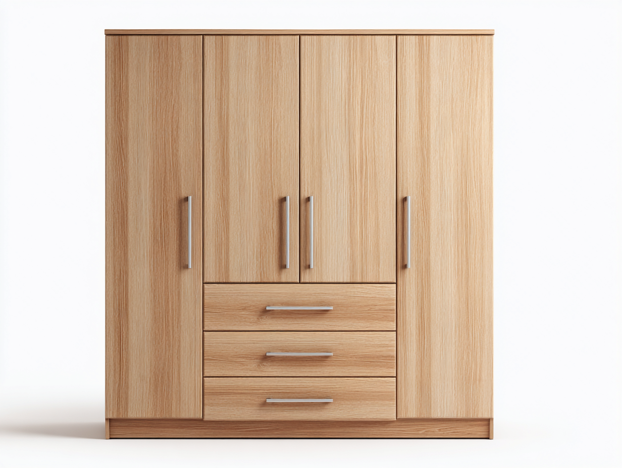 Armario de cuatro puertas con cajones 180x55x200 cm - Roble claro - Diseño funcional-Havenmyyard