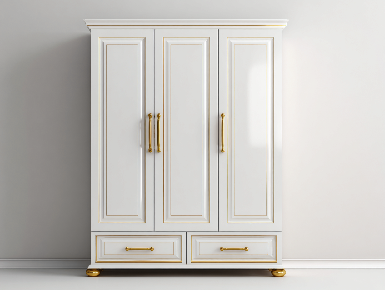 Armarios de tres puertas de madera 150x55x200 cm - blanco - estilo clásico elegante-Havenmyyard