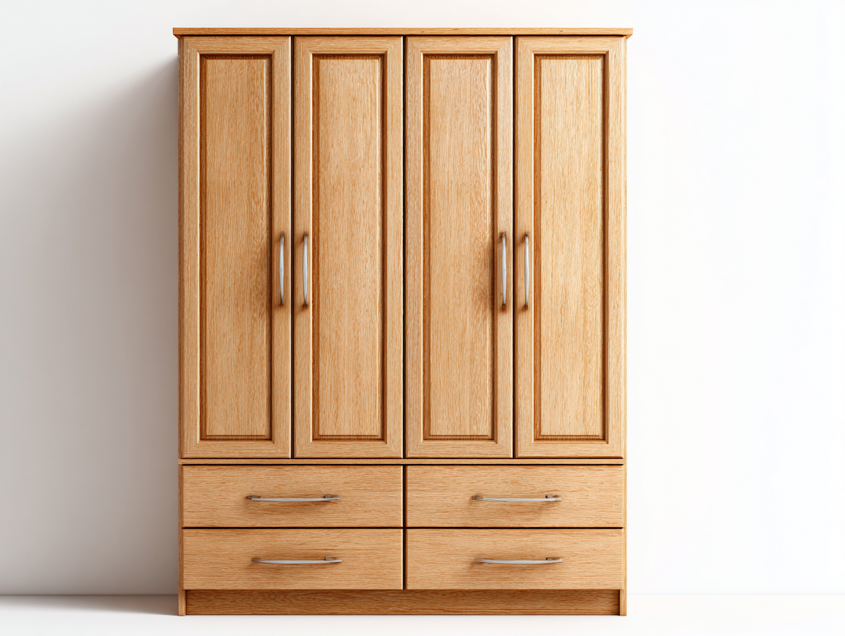 Armario de cuatro puertas con cajones 160x55x200 cm - Roble natural - Diseño funcional-Havenmyyard