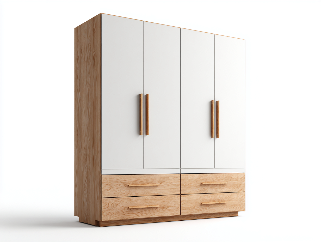 Armario de cuatro puertas madera 200x60x200cm blanco y madera para dormitorio - diseño moderno-Havenmyyard