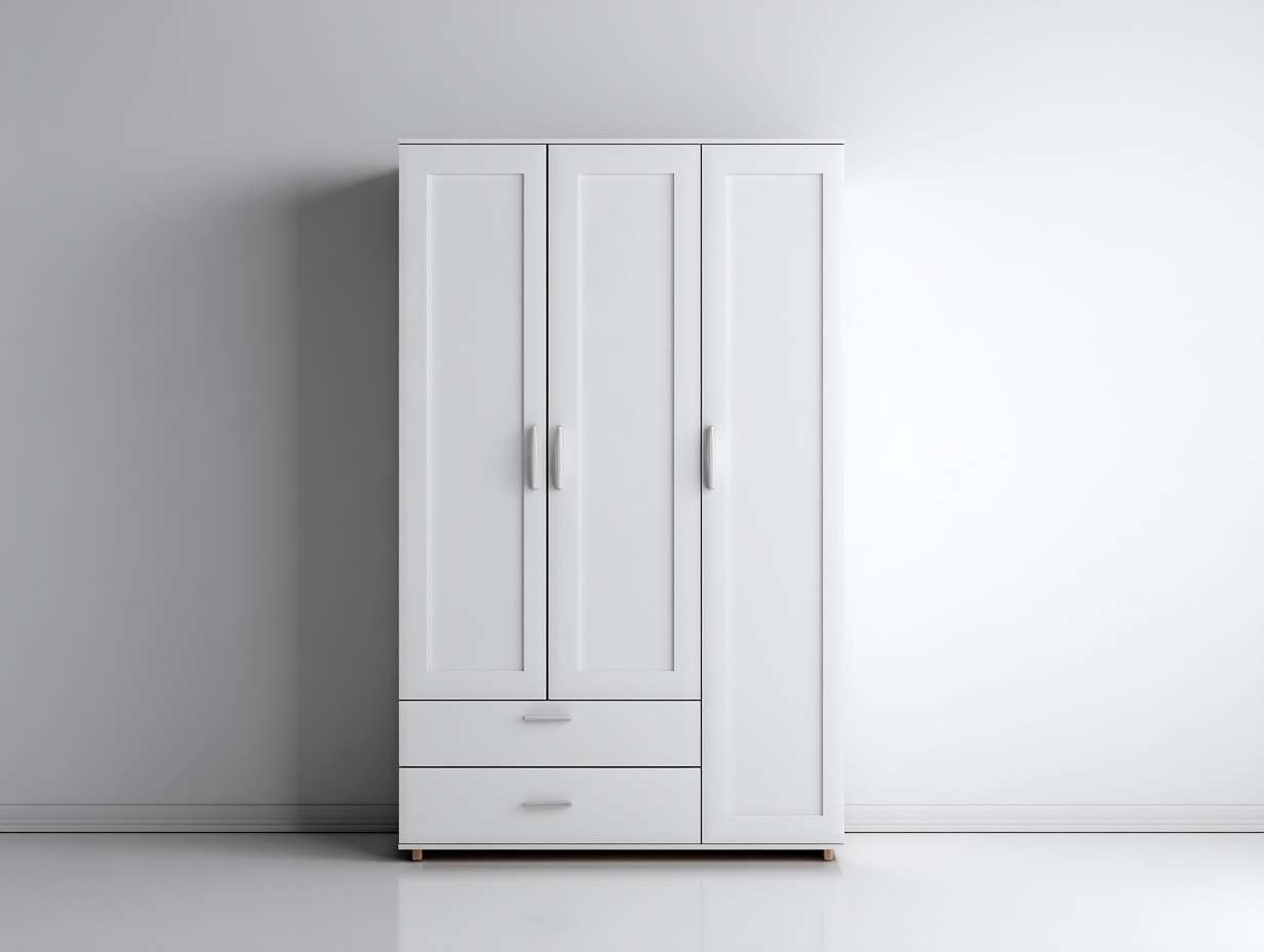 Armario de tres puertas madera 120x55x200 cm blanco para dormitorio - diseño funcional-Havenmyyard