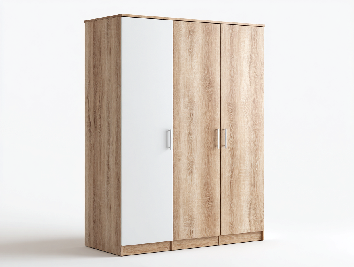 Armario de tres puertas con espejo 120x55x200 cm - Roble claro y blanco - Diseño funcional-Havenmyyard