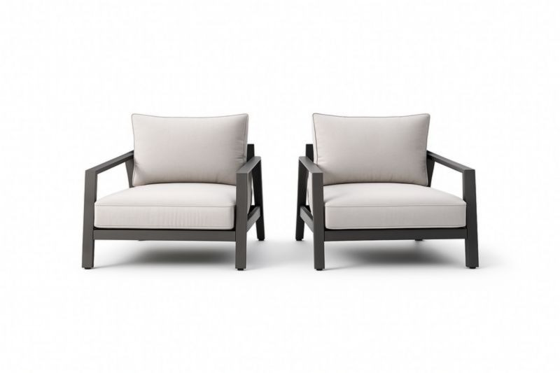 Ensemble de Fauteuils 2 Pièces Aluminium Gris Coussins Polyester Beige