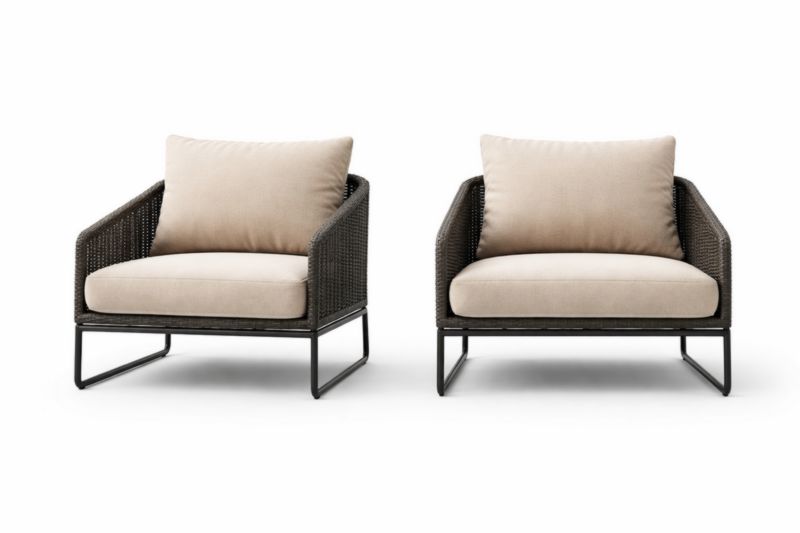 Lot de 2 fauteuils en acier et coussins en tissu polyester 75cm