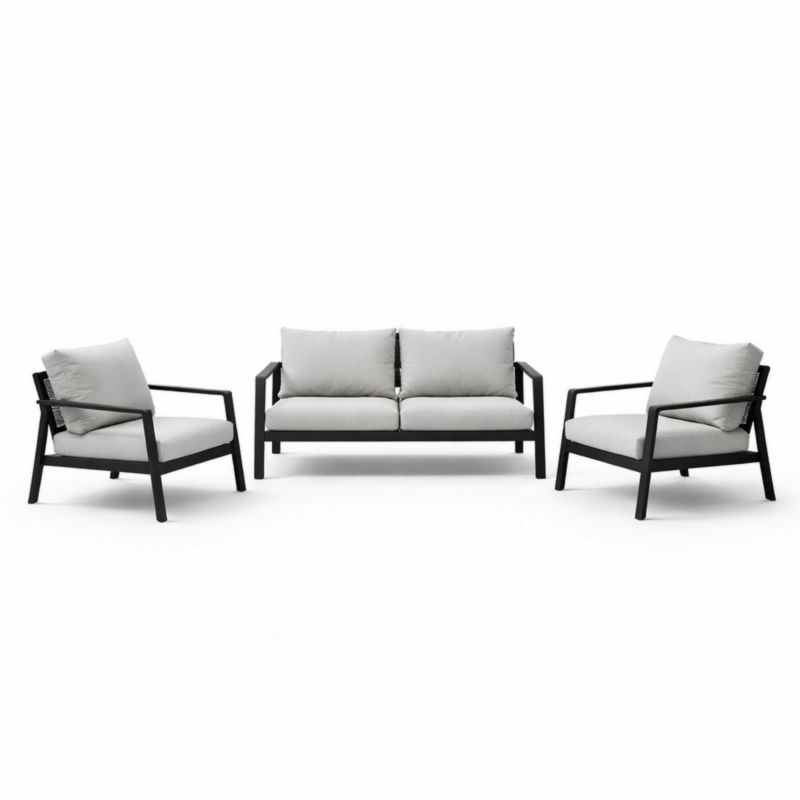 Ensemble de canapé avec fauteuils structure métal et coussins tissu