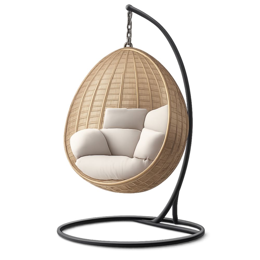 Chaise Suspendue Œuf Rotin Synthétique Métal Naturel Crème 150kg