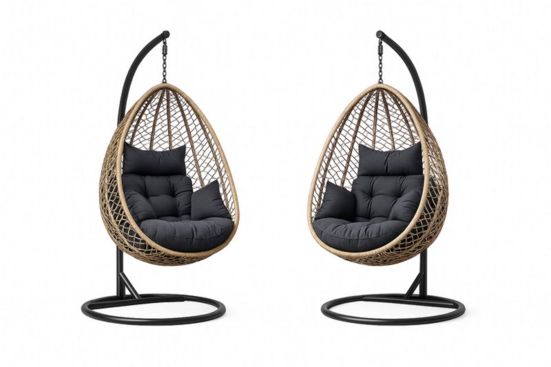 Chaise Suspendue en Rotin Polyéthylène Noir avec Structure Métal