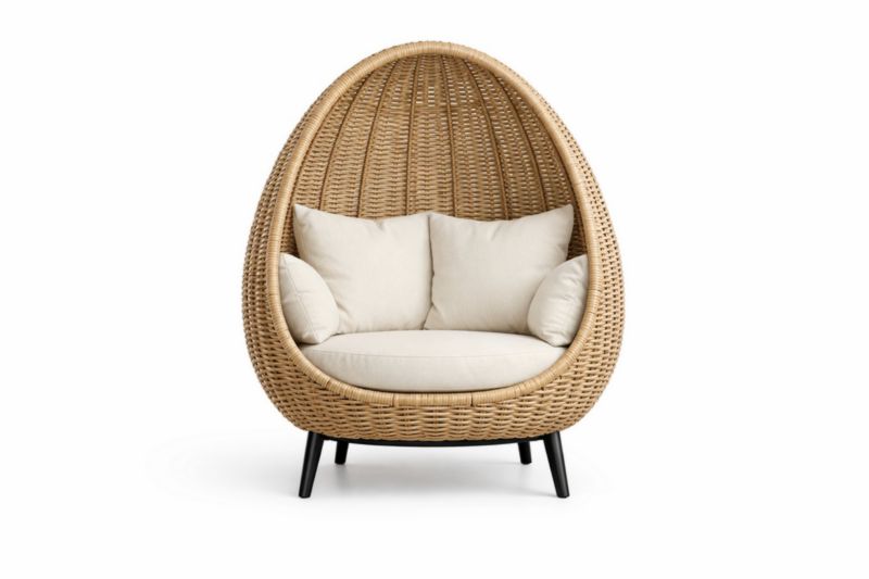 Fauteuil œuf en rotin synthétique avec coussins en polyester Beige