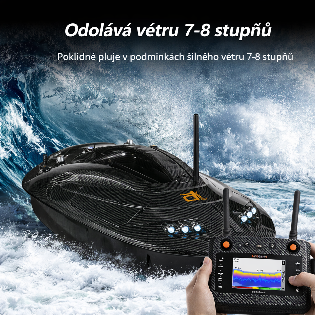 GPS návnadová loď s přesnou navigací, vestavěný sonar pro vyhledávání ryb, automatické zakrmování a návrat, snadné nalezení ryb a vyšší úspěšnost lovu  2️⃣