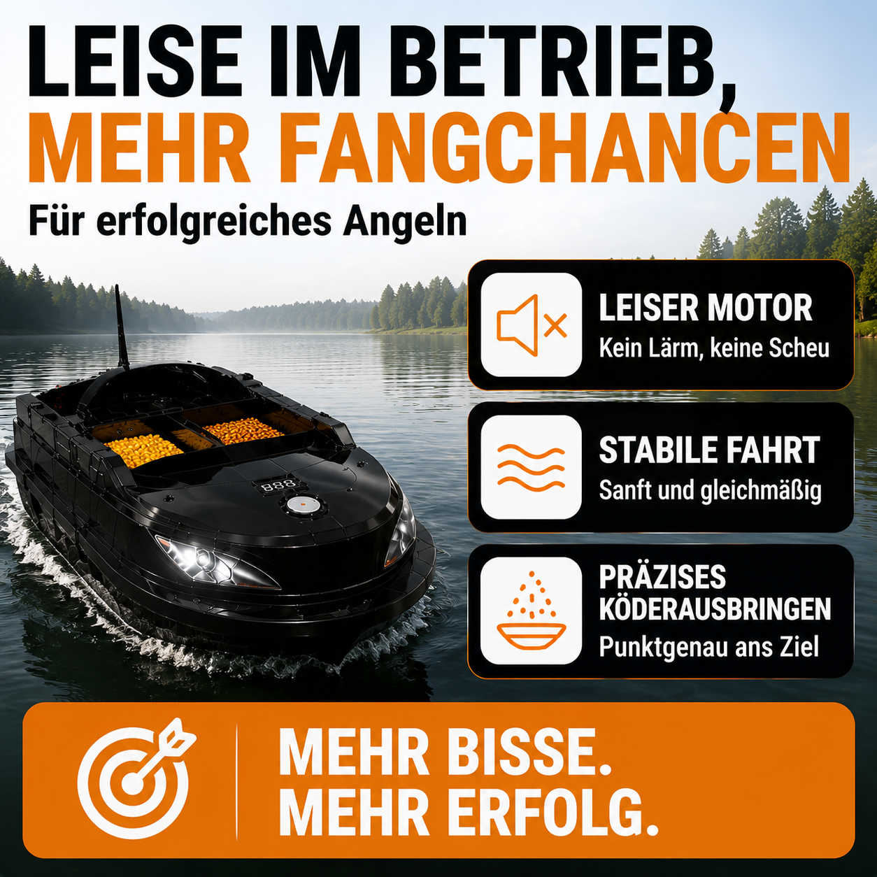 GPS-gestütztes Futterboot mit präziser Navigation, integriertem Fischfinder-Sonar, automatischer Fütterung und Rückführung – für einfaches Auffinden von Fischen und höhere Angelerfolge.
