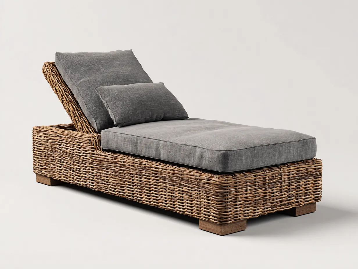 Lettino prendisole - rattan-tessuto - 190x75x85 cm - Grigio-Naturale - stile naturale-Bamboogoyard