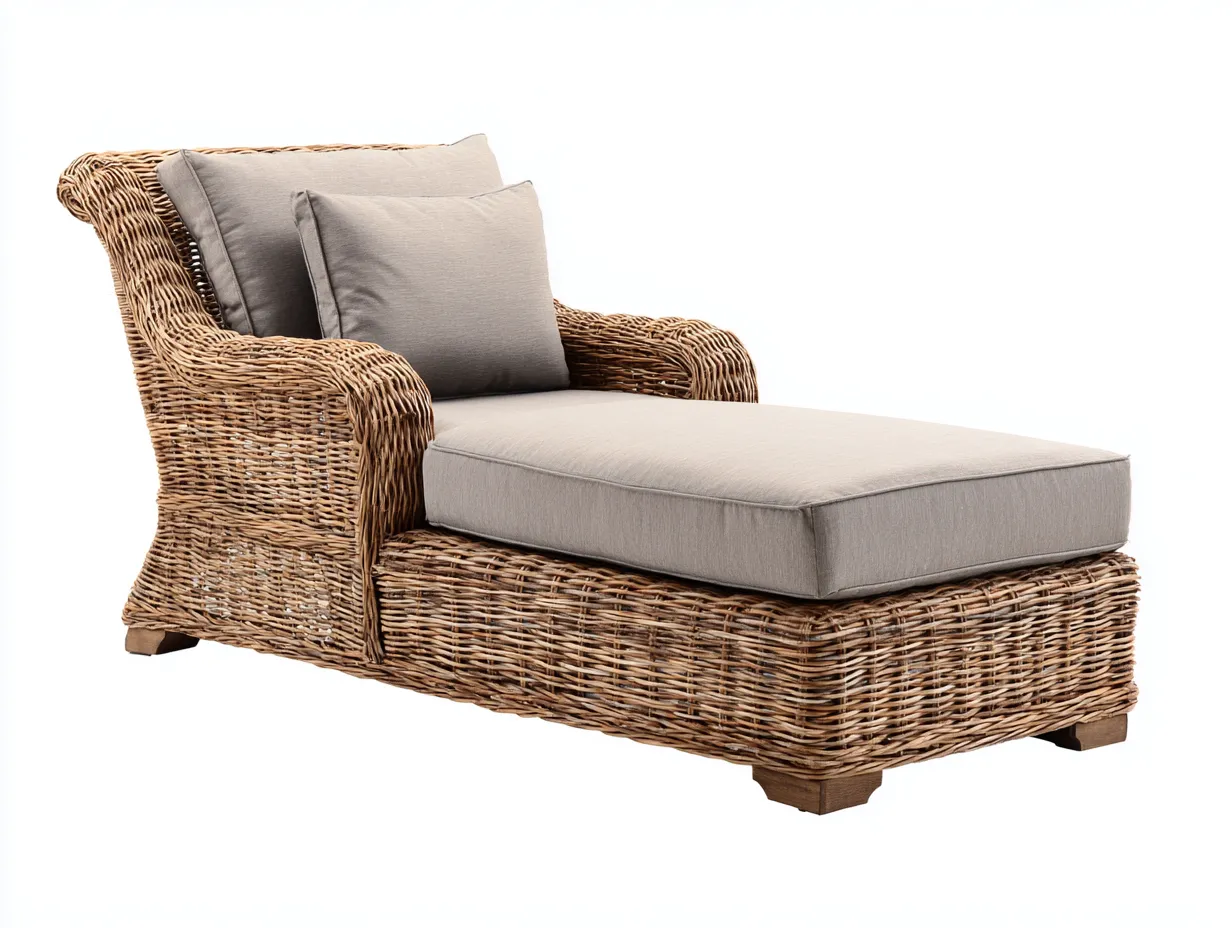 Lettino prendisole - rattan-tessuto - 180x76x79 cm - Grigio-Naturale - stile naturale-Bamboogoyard