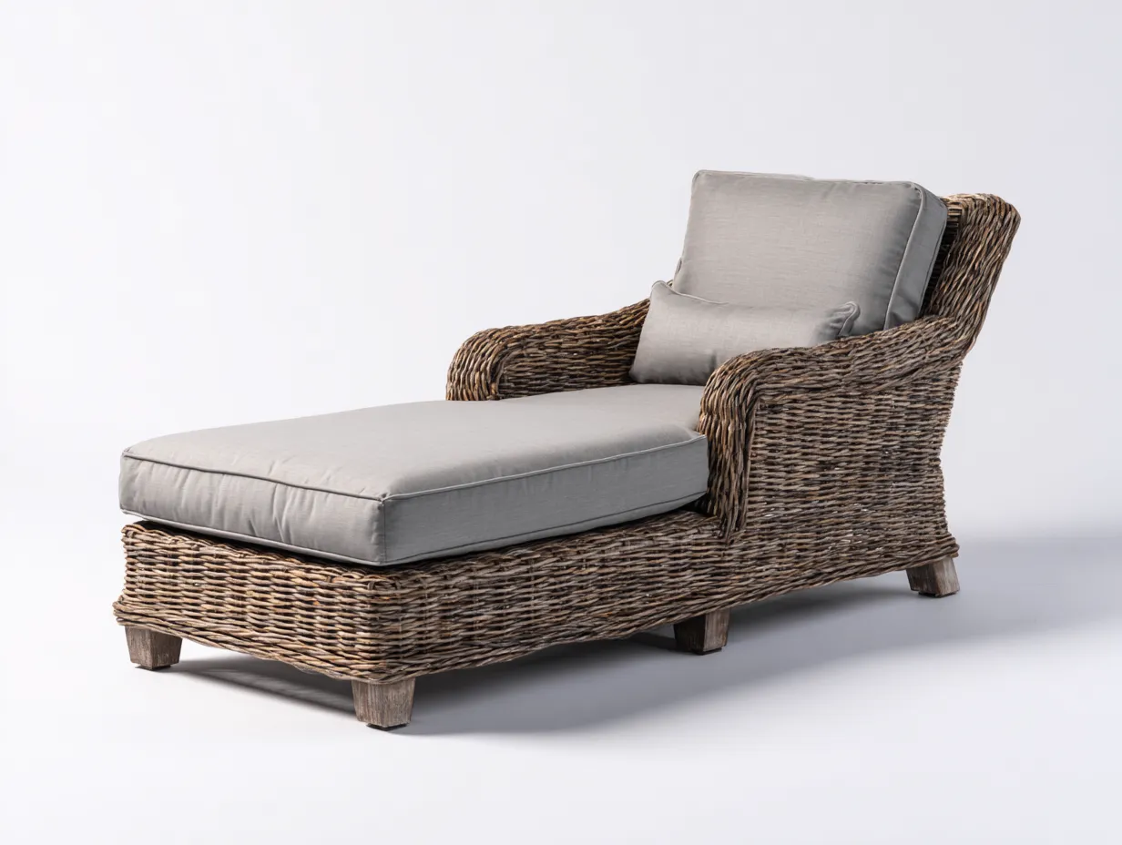 Lettino prendisole - rattan-tessuto - 178x75x78 cm - Grigio-Naturale - stile naturale-Bamboogoyard