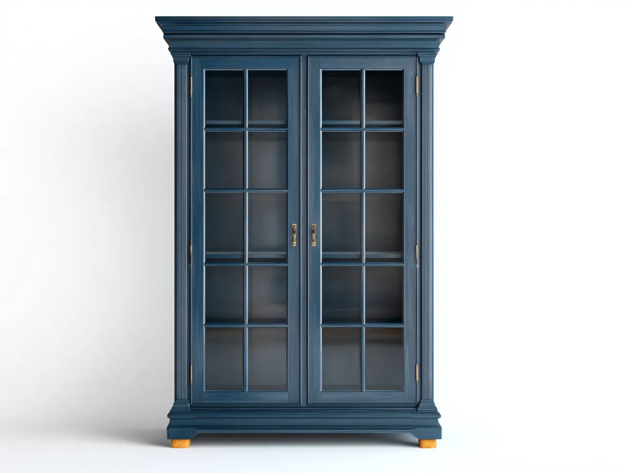 Vetrina-legno-vetro-95x45x200 cm-blu-stile classico-Bamboogoyard