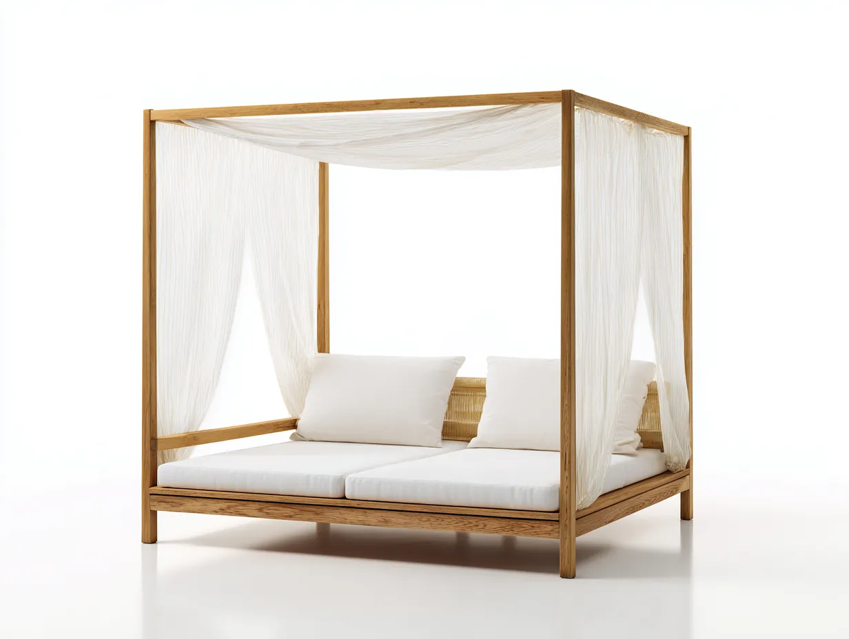 Lettino prendisole - legno-tessuto - 210x160x200 cm - Bianco-Naturale - stile moderno-Bamboogoyard