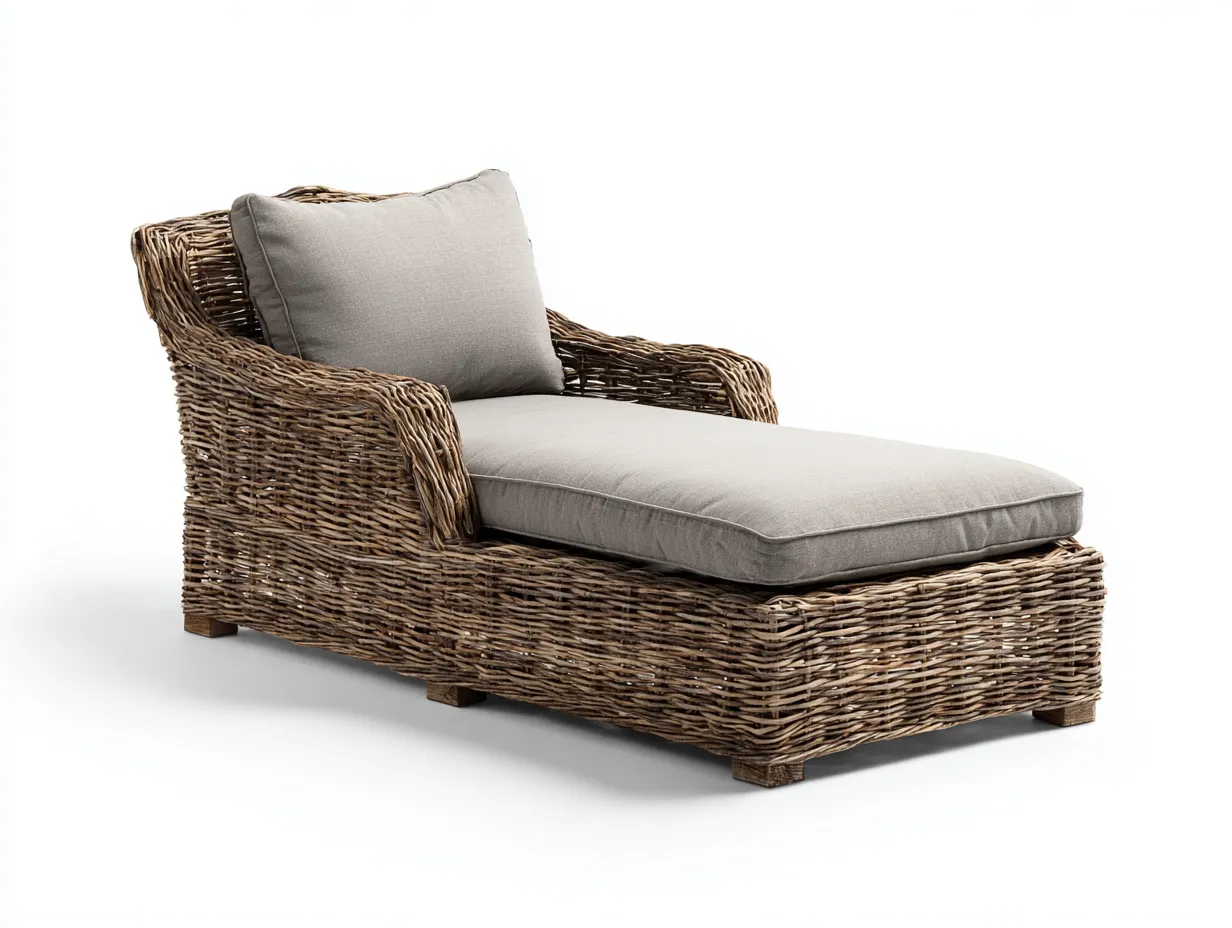 Lettino prendisole - rattan-tessuto - 185x78x82 cm - Grigio-Naturale - stile naturale-Bamboogoyard