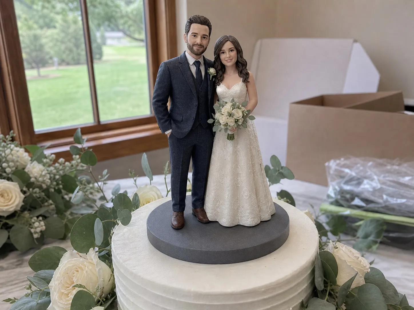 Personalized wedding cake topper figurine celebration display example