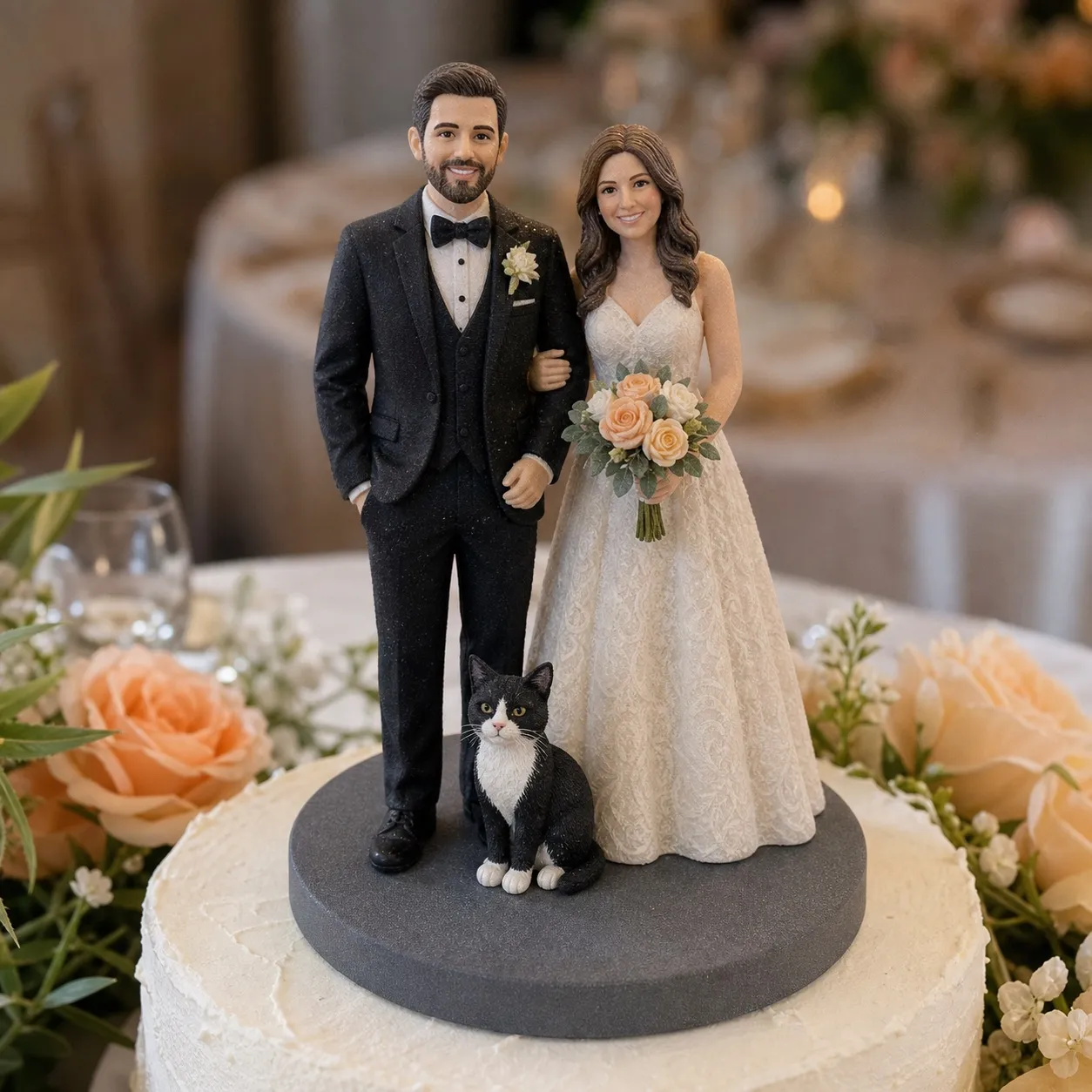 Bride and groom wedding cake topper figurine premium finish example