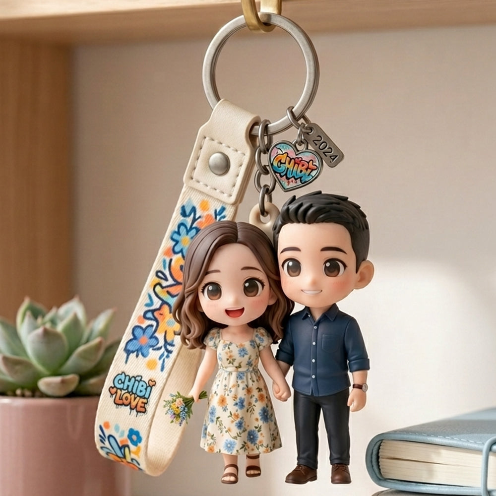 Custom 3D Keychain Figure from Your Photo Personalized Mini Doll Christmas Gift for Couples Family Friends