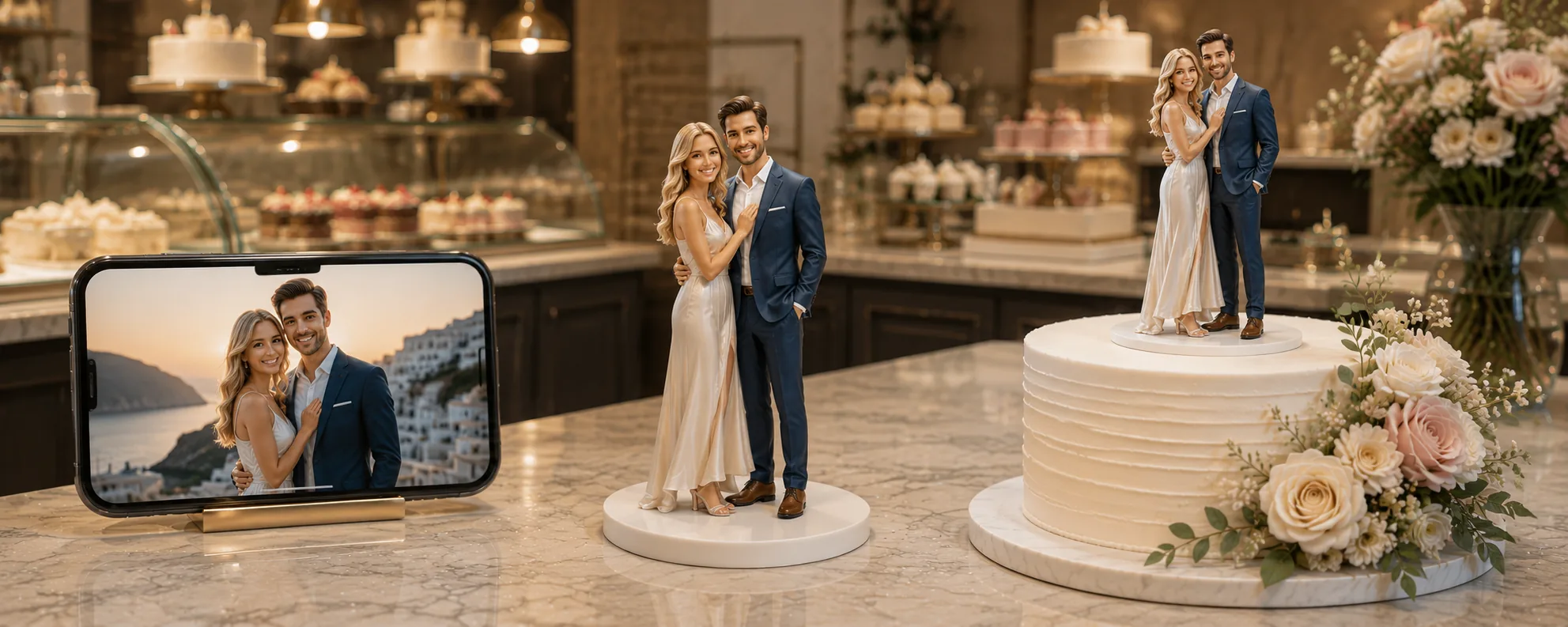 Photo to figurine to wedding cake proof image